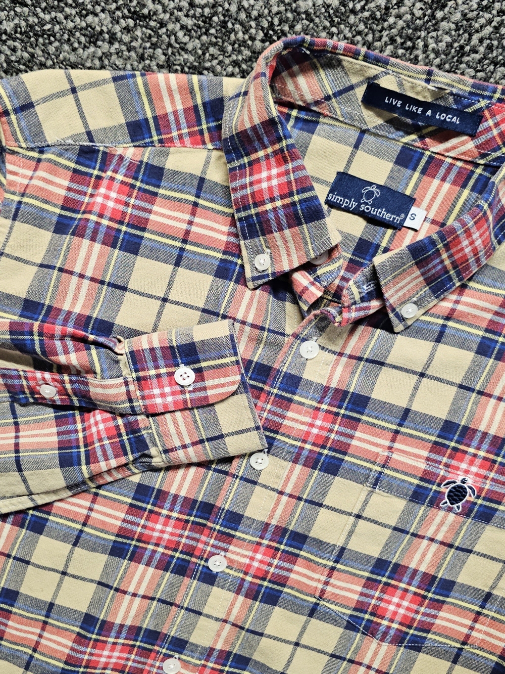 Simply Southern Shirt Mens Small Plaid Button Down Casual Turtle Preppy